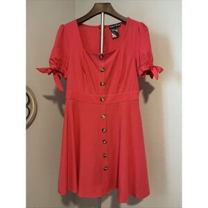 Paper Doll Dress Barbie Pink Sz L Button Down Skater Short Sleeve Square Neck